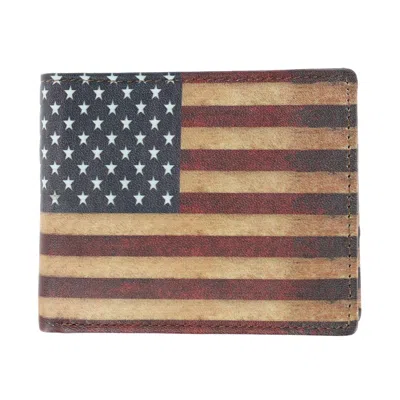 Ctm Men's Leather Rfid Vintage American Flag Bifold Passcase Wallet In Multi