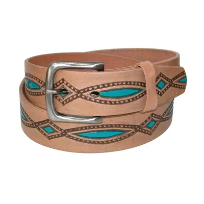 Ctm Men's Oil Tanned Leather Belt With Embossed Turquoise Accents In Multi