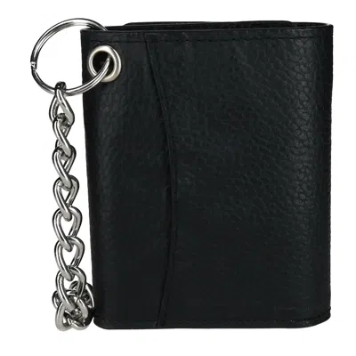 Ctm Men's Pebble Grain Leather Rfid Trifold Chain Wallet In Black