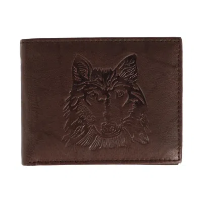 Ctm Men's Rfid Wolf Embossed Bifold Wallet In Brown