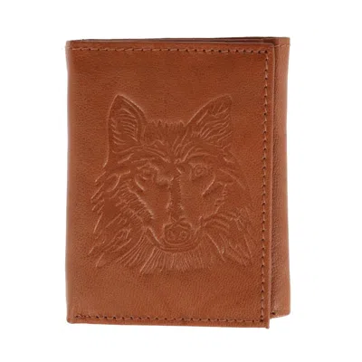 Ctm Men's Rfid Wolf Embossed Trifold Wallet In Multi