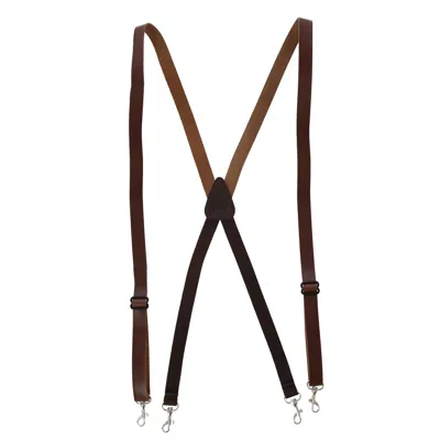 Ctm Men's Smooth Coated Leather Slim Width Suspenders With Metal Swivel Hook Ends In Brown