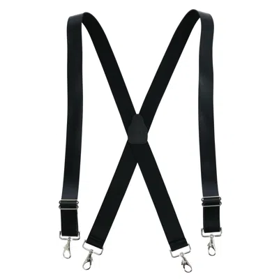 Ctm Men's Smooth Coated Leather Wide Width Suspenders With Metal Swivel Hook Ends In Black