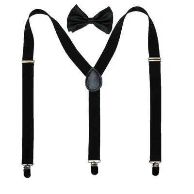 Ctm Men's Solid Bow Tie With Suspender Set In Black