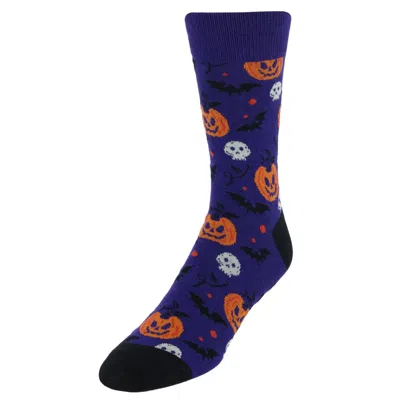 Ctm Men's Spooky Halloween Pumpkin Bats And Skull Novelty Socks (1 Pair) In Purple