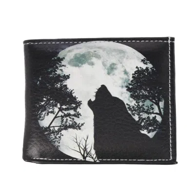 Ctm Men's Wolf Howling At The Moon Bifold Wallet In Black