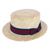 Ctm Straw 2 Inch Brim Boater Hat With Navy Band And Elastic Sweatband In White