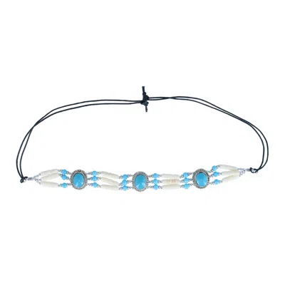 Ctm Women's Beaded Concho Hat Band In Blue