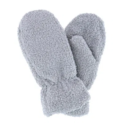 Ctm Women's Boucle Teddy Mittens With Gathered Wrist In Grey