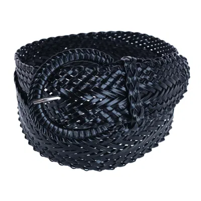 Ctm Women's Braided Wide Belt With Matching Buckle In Black