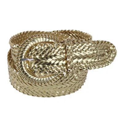 Ctm Women's Braided Wide Belt With Matching Buckle In Gold
