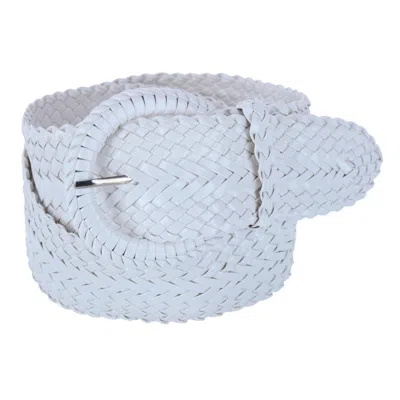Ctm Women's Braided Wide Belt With Matching Buckle In White