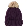 Ctm Women's Cable Knit Lined Winter Beanie With Synthetic Fur Pom
