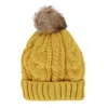Ctm Women's Cable Knit Lined Winter Beanie With Synthetic Fur Pom In Multi