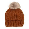 Ctm Women's Cable Knit Lined Winter Beanie With Synthetic Fur Pom In Pink
