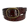 Ctm Women's Center Bar Buckle Belt With Flowers In Brown