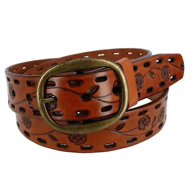 Ctm Women's Center Bar Buckle Belt With Flowers In Multi