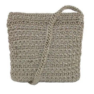 Ctm Women's Crochet Crossbody Handbag In Grey