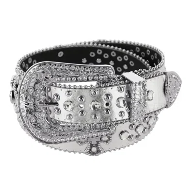 Ctm Women's Cross Concho Western Rhinestone Belt In Silver