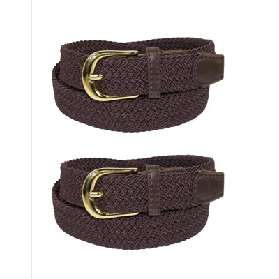 Ctm Women's Elastic Braided Stretch Belt (pack Of 2) In Brown