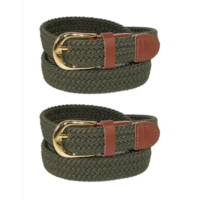 Ctm Women's Elastic Braided Stretch Belt (pack Of 2) In Green