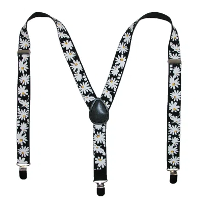 Ctm Women's Elastic Daisy Print Clip-end Suspenders In Black
