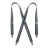 Ctm Women's Elastic X-back Navy And White Pinstripe Suspenders In Blue