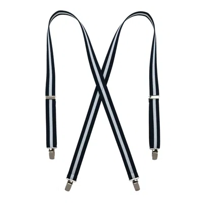 Ctm Women's Elastic X-back Navy And White Pinstripe Suspenders In Blue