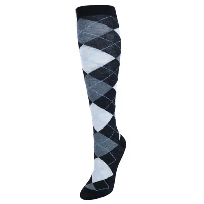 Ctm Women's Fun Colored Argyle Plaid Knee High Socks (1 Pair) In Black
