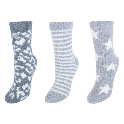 Ctm Women's Fuzzy And Cozy Pattern Socks (pack Of 3) In Grey