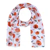 Ctm Women's Halloween Pumpkin And Bat Holiday Print Lightweight Scarf In White