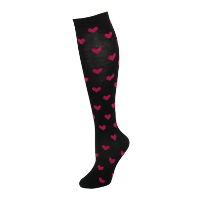 Ctm Women's Heart Print Knee High Socks In Black