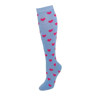 Ctm Women's Heart Print Knee High Socks In Blue