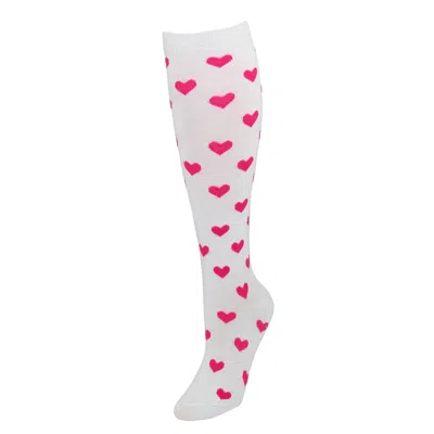 Ctm Women's Heart Print Knee High Socks In White