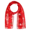 Ctm Women's Holiday Santa And Reindeer Lightweight Satin Scarf In Red