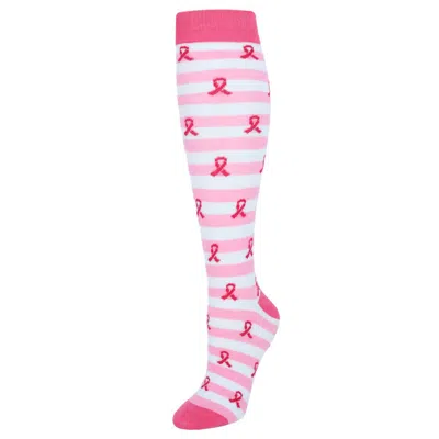 Ctm Women's Knee High Breast Cancer Awareness Striped Socks (1 Pair) In Pink