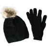 Ctm Women's Knit Beanie Hat With Pom And Matching Gloves Set In Black