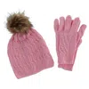 Ctm Women's Knit Beanie Hat With Pom And Matching Gloves Set In Pink