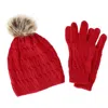 Ctm Women's Knit Beanie Hat With Pom And Matching Gloves Set In Red