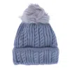 Ctm Women's Knit Winter Beanie With Cuff And Synthetic Fur Pom In Grey