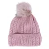 Ctm Women's Knit Winter Beanie With Cuff And Synthetic Fur Pom In Pink