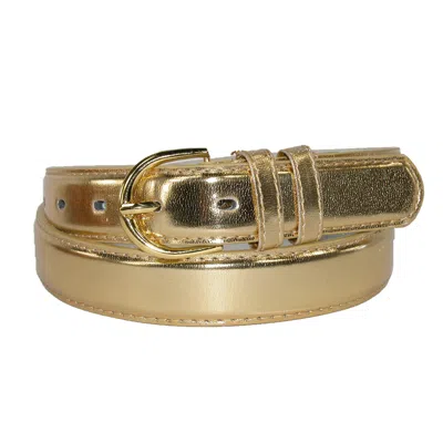 Ctm Women's Leather 1 1/8 Inch Metallic Dress Belt In Gold