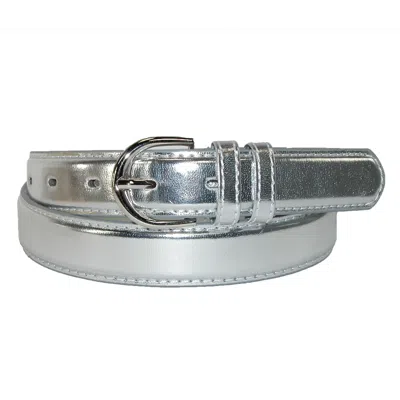 Ctm Women's Leather 1 1/8 Inch Metallic Dress Belt In Silver