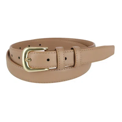 Ctm Women's Leather Adjustable Belt With Statement Buckle In Beige