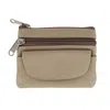 Ctm Women's Leather Coin Purse With Front Pocket In Beige