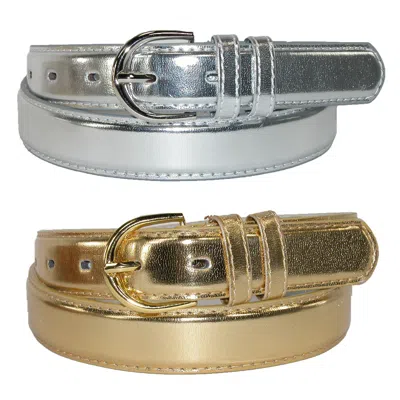 Ctm Women's Leather Metallic Dress Belt (pack Of 2 Colors) In Gold