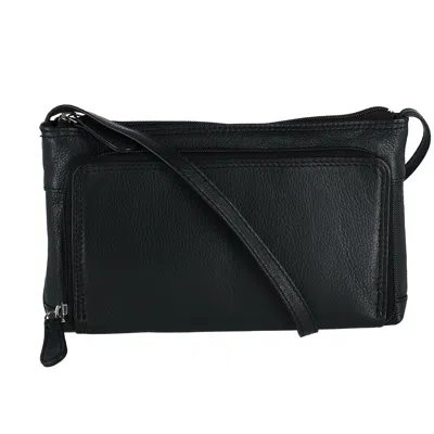 Ctm Women's Leather Organizer Crossbody Handbag In Black