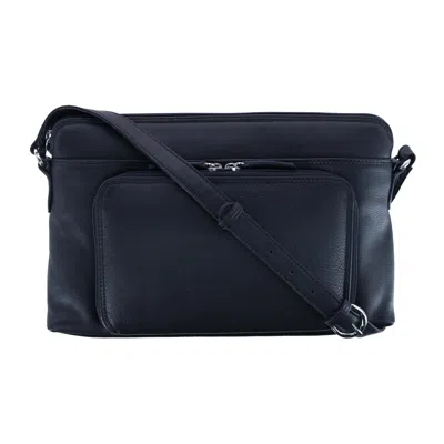 Ctm Women's Leather Shoulder Bag Purse W/ Side Organizer (larger Version) In Black