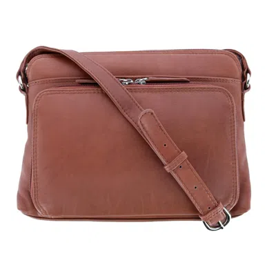 Ctm Women's Leather Shoulder Bag Purse With Side Organizer In Brown