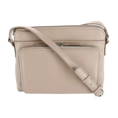 Ctm Women's Leather Shoulder Bag Purse With Side Organizer In Grey